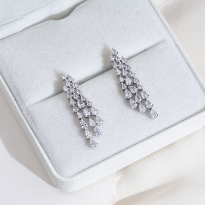 MissDiamond Lab Grown Diamond Platinum Dangle Earrings MSE-816