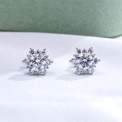 MissDiamond Round Cut Lab Grown Diamond D VS2 18K White Gold Studs Earrings MSE-322