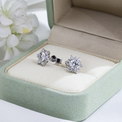 MissDiamond Round Cut Lab Grown Diamond D VS2 18K White Gold Studs Earrings MSE-322