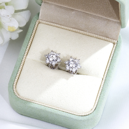 MissDiamond Round Cut Lab Grown Diamond D VS2 18K White Gold Studs Earrings MSE-322