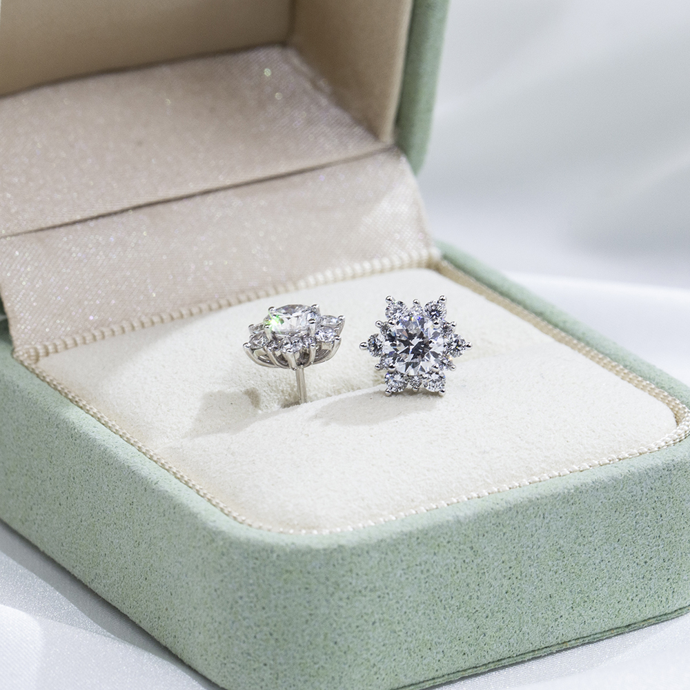 MissDiamond Round Cut Lab Grown Diamond D VS2 18K White Gold Studs Earrings MSE-322