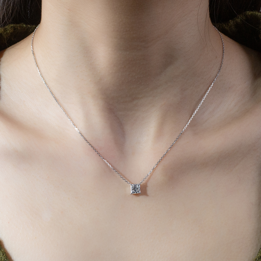 MissDiamond Princess Cut Lab Grown Diamond 1CT 9K White Gold Pendant Necklace MSN-954