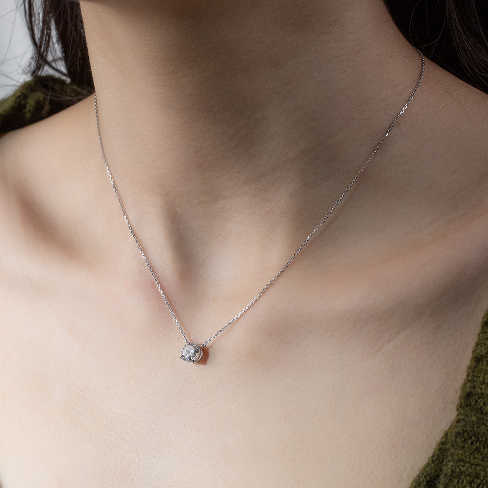 MissDiamond Round Cut Lab Grown Diamond 1CT 9K White Gold Pendant Necklace MSN-961