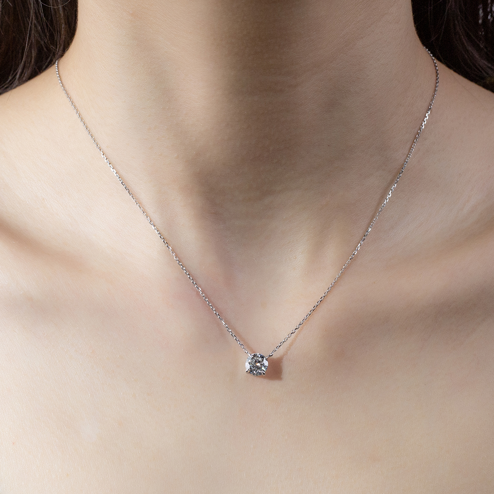 MissDiamond Round Cut Lab Grown Diamond 1CT 9K White Gold Pendant Necklace MSN-961