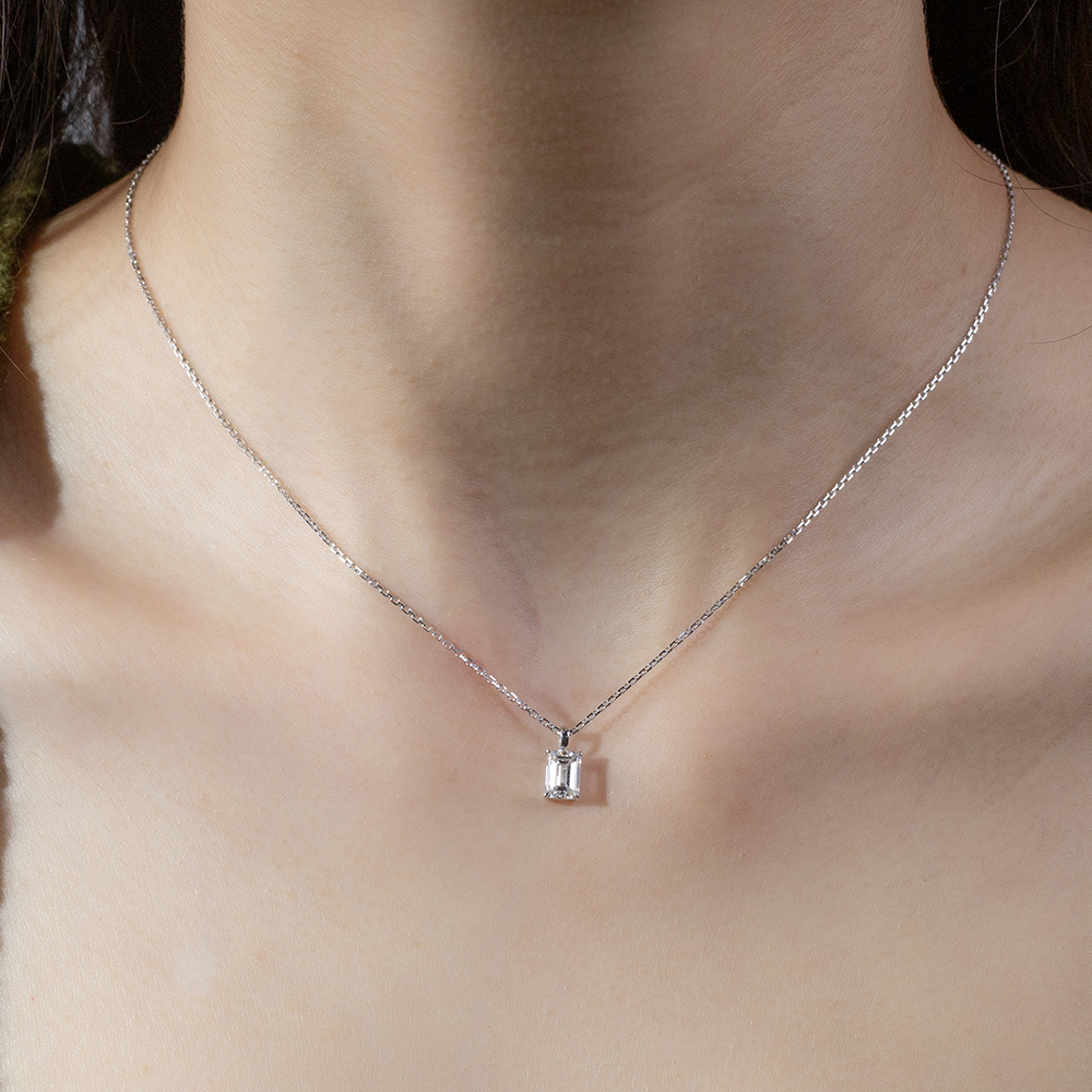MissDiamond Emerald Cut Lab Grown Diamond 1CT 9K White Gold Pendant Necklace MSN-953