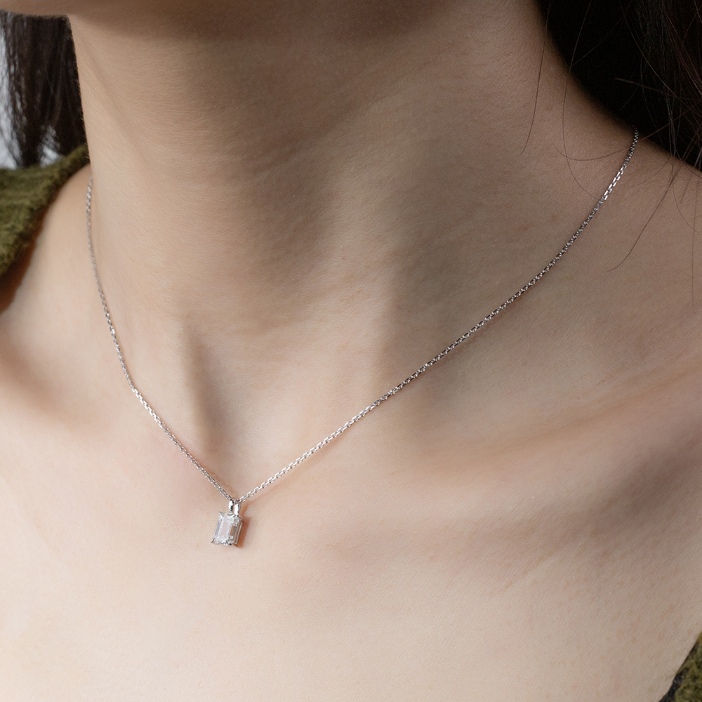 MissDiamond Emerald Cut Lab Grown Diamond 1CT 9K White Gold Pendant Necklace MSN-953
