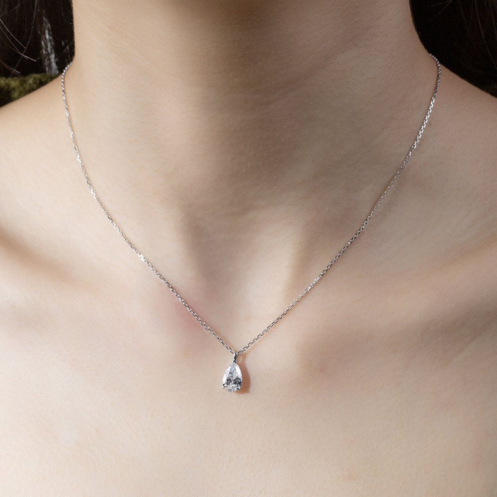MissDiamond Pear Cut Lab Grown Diamond 1CT 9K White Gold Pendant Necklace MSN-952