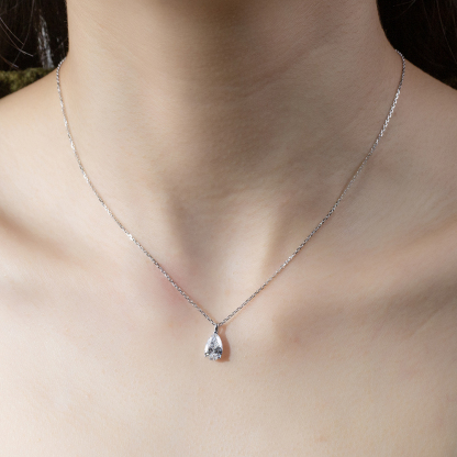 MissDiamond Pear Cut Lab Grown Diamond 1CT 9K White Gold Pendant Necklace MSN-952