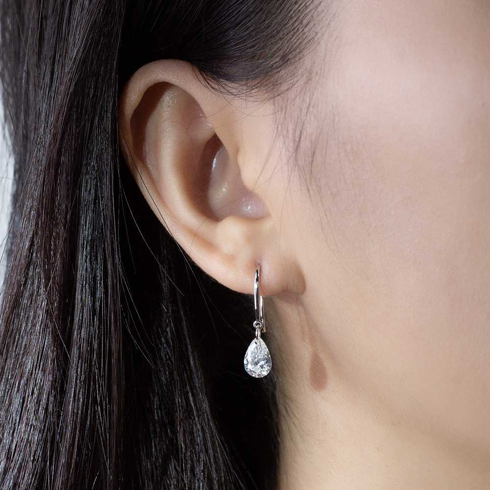 MissDiamond Pear Cut Lab Grown Diamond 1CT 9K White Gold Dangle Earrings MSN-840