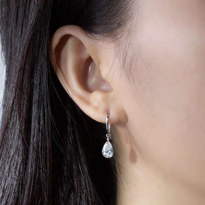 MissDiamond Pear Cut Lab Grown Diamond 1CT 9K White Gold Dangle Earrings MSN-840