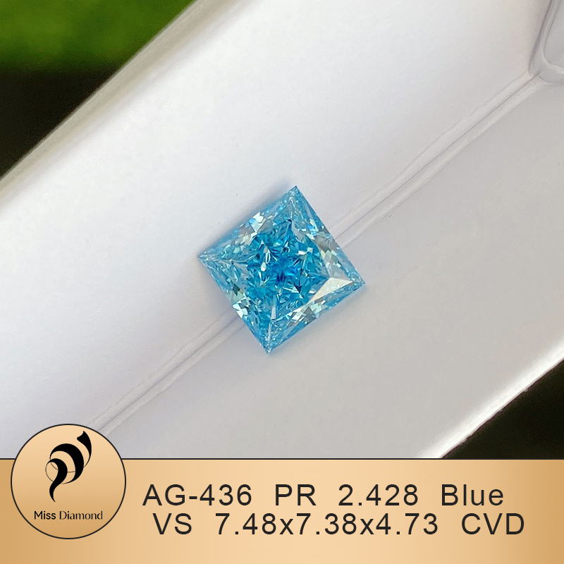CVD AG-436 Princess Square 2.4CT Blue VS Lab Grown Diamond