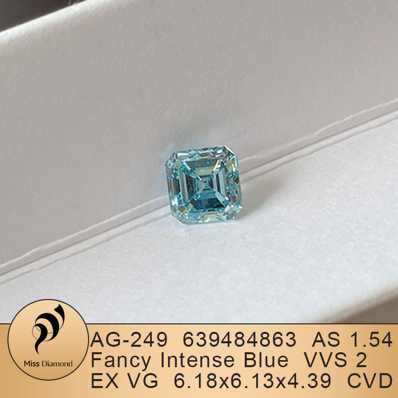 MissDiamond CVD LG639484863 Asscher Shape 1.54CT Fancy Intense Blue VVS2 EX VG Lab Grown Diamond