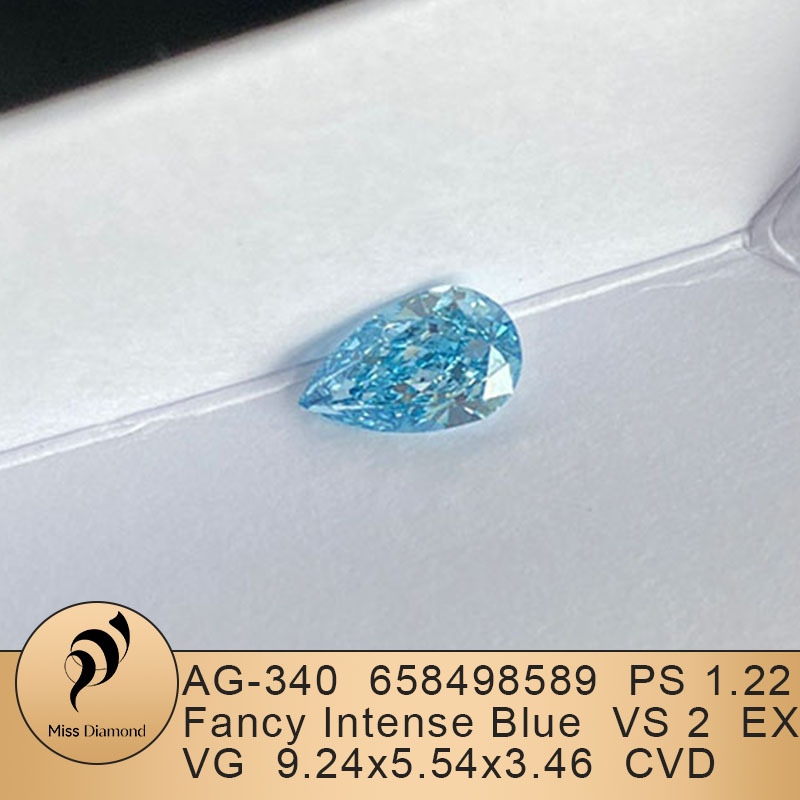 MissDiamond CVD LG658498589 Pear Shape 1.22CT Fancy Intense Blue VS2 EX VG Lab Grown Diamond