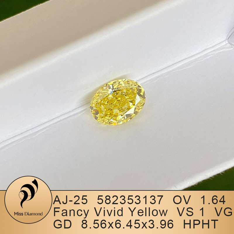 MissDiamond HPHT LG582353137 Oval Shape 1.64CT Fancy Vivid Yellow VS1 VG GD Lab Grown Diamond