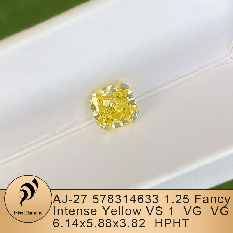 MissDiamond HPHT LG578314633 Radiant Shape 1.25CT Fancy Intense Yellow VS1 VG VG Lab Grown Diamond