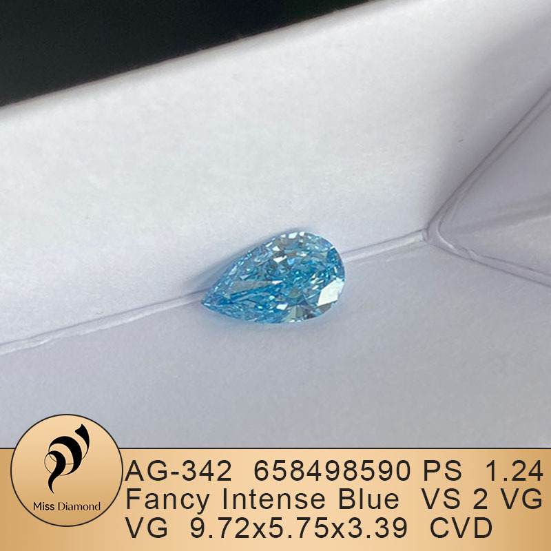 MissDiamond CVD LG658498590 Pear Shape 1.24CT Fancy Intense Blue VS2 VG VG Lab Grown Diamond