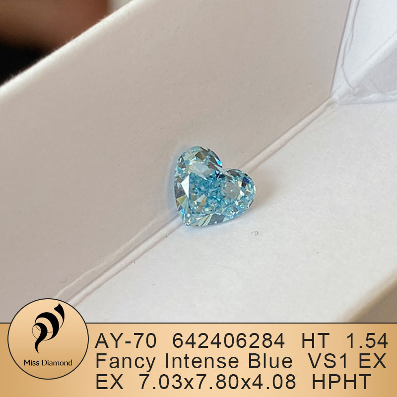 MissDiamond HPHT LG642406284 Heart Shape 1.54CT Fancy Intense Blue VS1 EX EX Lab Grown Diamond