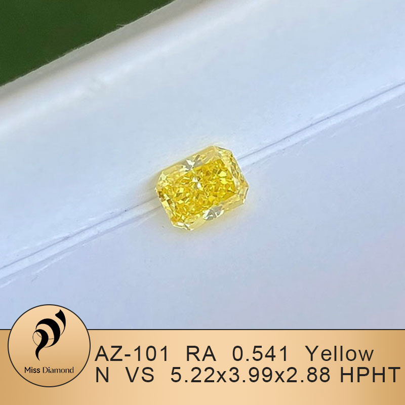 MissDiamond HPHT AZ-101 Radiant Shape 0.541CT Yellow N VS Lab Grown Diamond