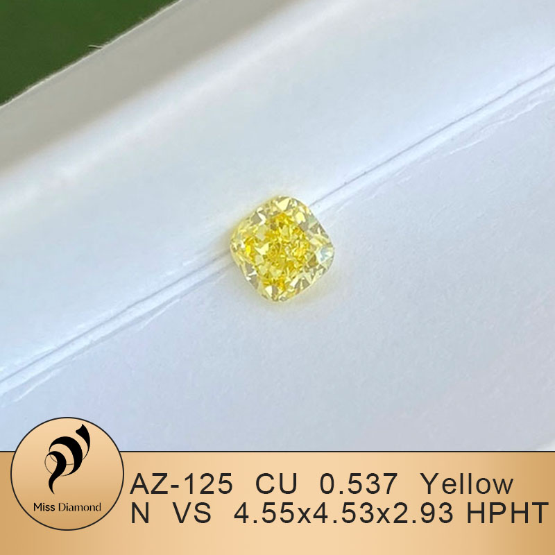 MissDiamond HPHT AZ-125 Cushion Shape 0.537CT Yellow N VS Lab Grown Diamond