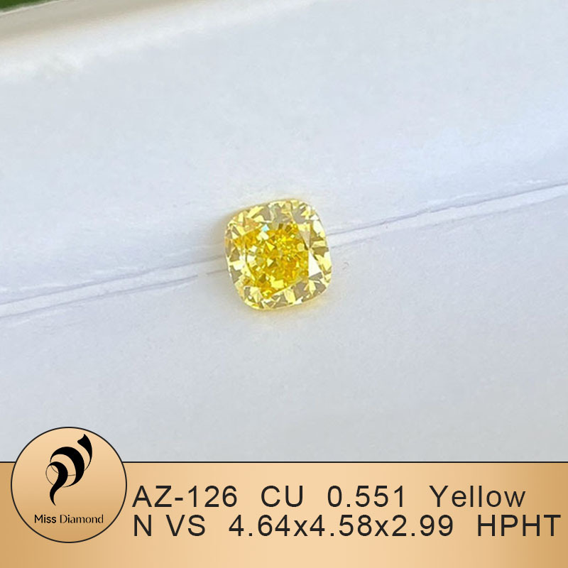MissDiamond HPHT AZ-126 Cushion Shape 0.551CT Yellow N VS Lab Grown Diamond