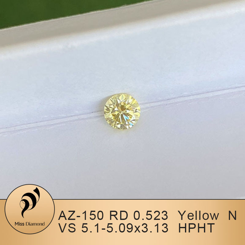 MissDiamond HPHT AZ-150 Round Shape 0.523CT Yellow N VS Lab Grown Diamond