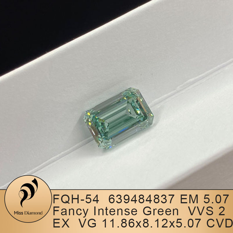MissDiamond CVD LG639484837 Emerald Shape 5.07CT Fancy Intense Green VVS2 EX VG Lab Grown Diamond