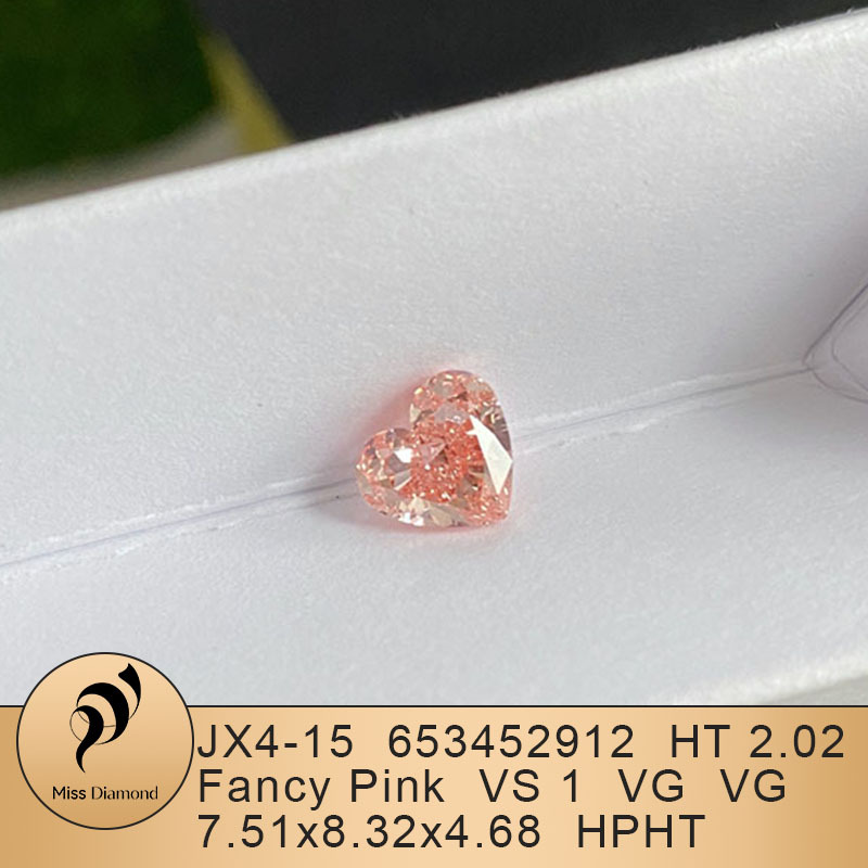 MissDiamond HPHT LG653452912 Heart Shape 2.02CT Fancy Pink VS1 VG VG Lab Grown Diamond