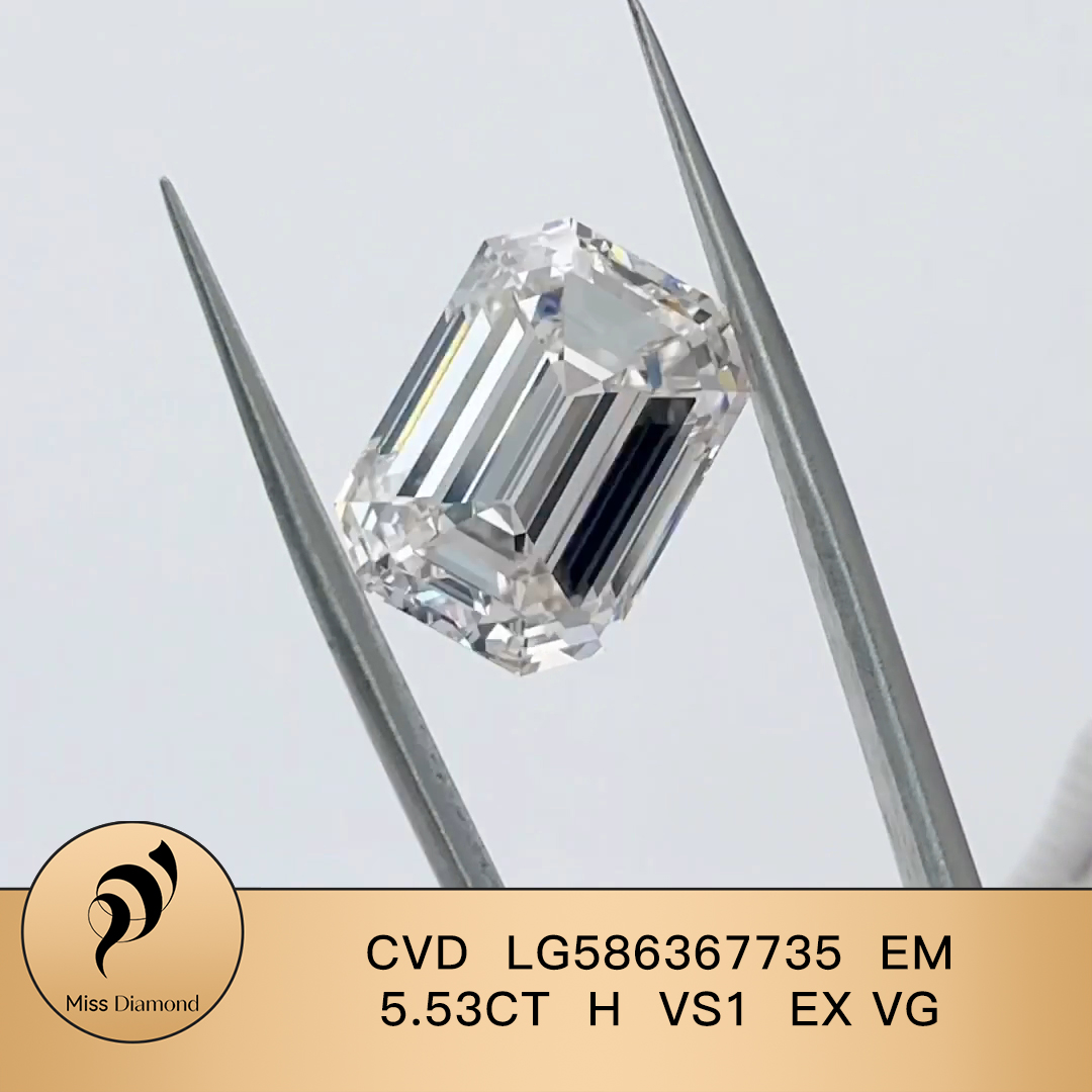 MissDiamond CVD LG586367735 Emerald Cut 5.53CT H VS1 EX VG Lab Grown Diamond