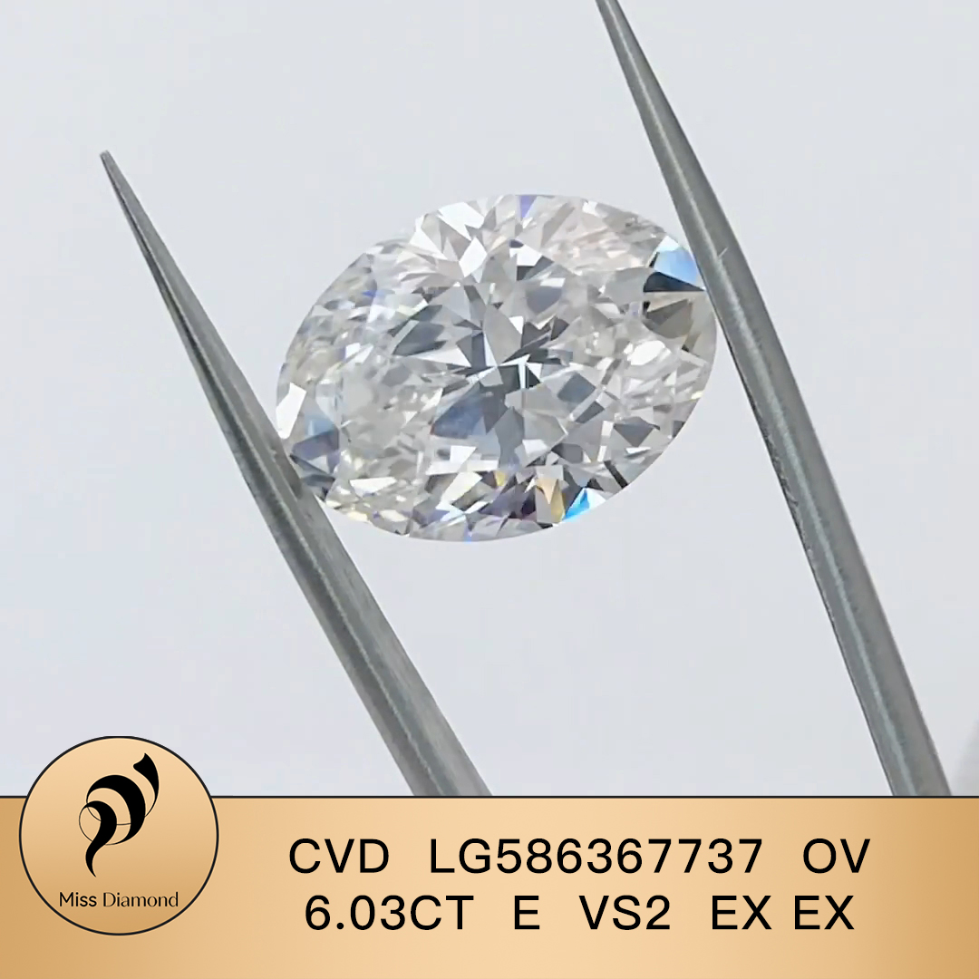 MissDiamond CVD LG586367737 Oval Cut 6.03CT E VS2 EX EX Lab Grown Diamond