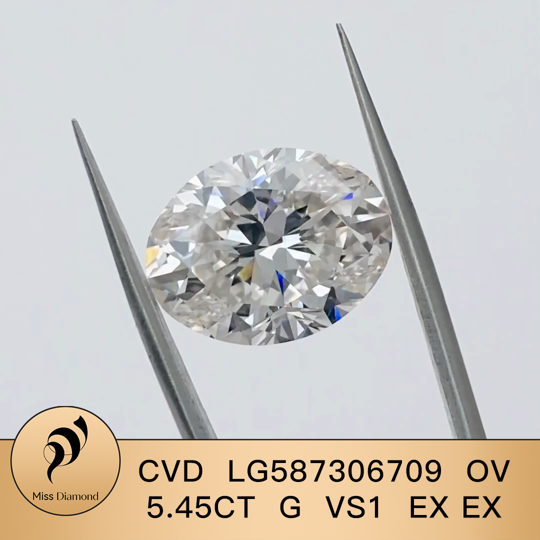 MissDiamond CVD LG587306709 Oval Cut 5.45CT G VS1 EX EX Lab Grown Diamond