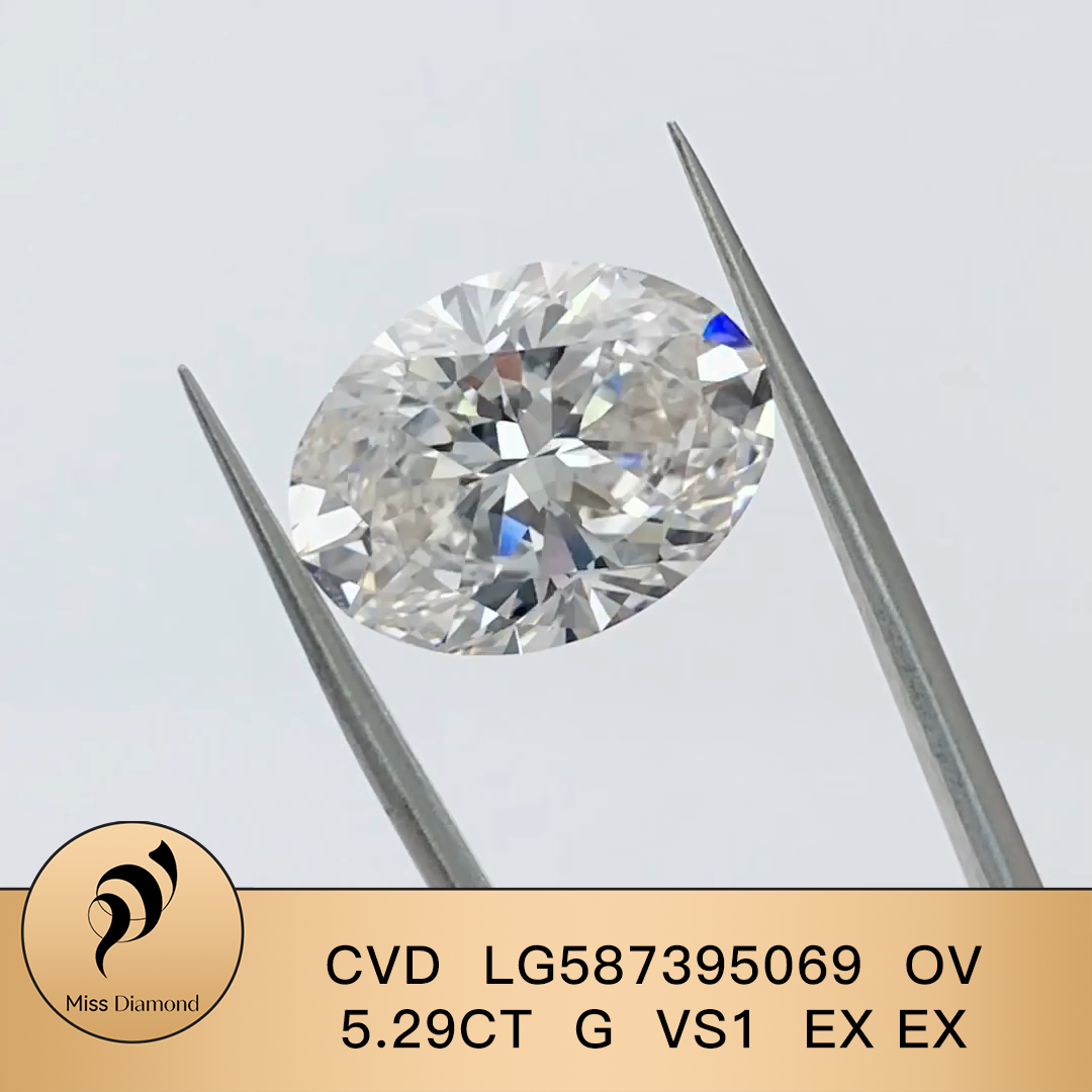 MissDiamond CVD LG587395069 Oval Cut 5.29CT G VS1 EX EX Lab Grown Diamond
