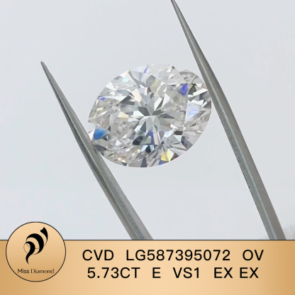MissDiamond CVD  LG587395072 Oval Cut 5.73CT E VS1 EX EX Lab Grown Diamond