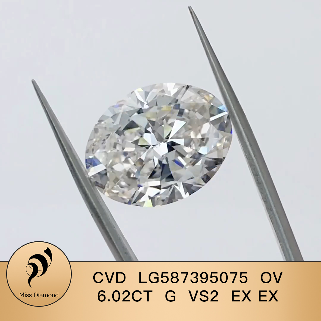 MissDiamond CVD  LG587395075 Oval Cut 6.02CT G VS2 EX EX Lab Grown Diamond