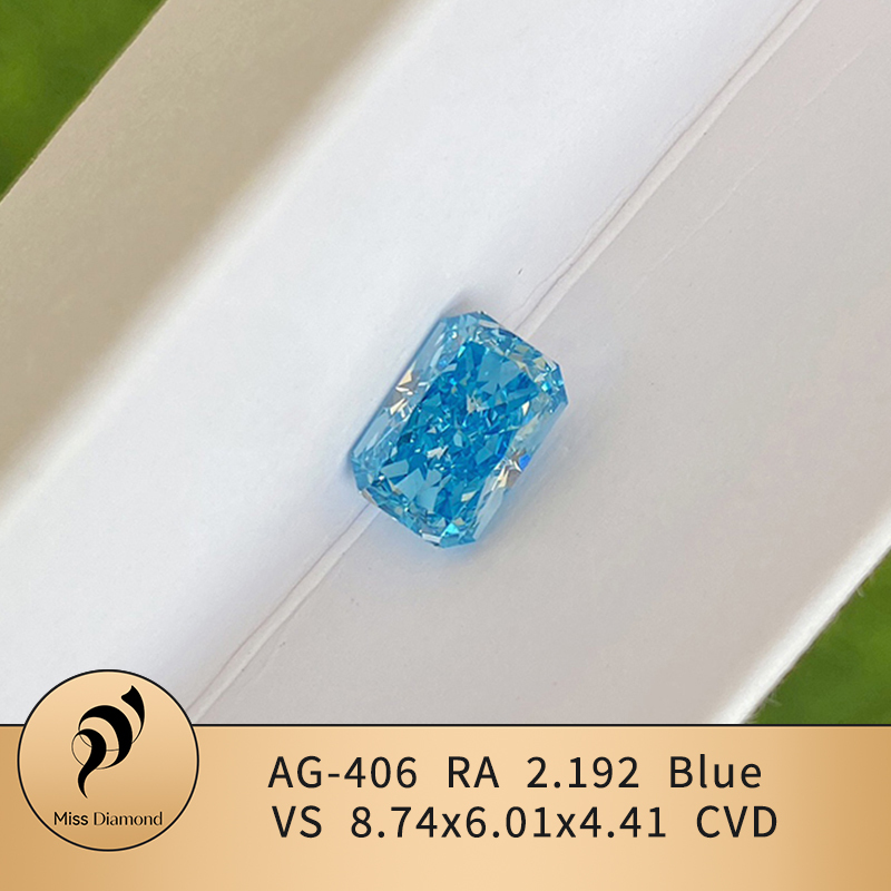 CVD AG-406 Radiant 2.2CT Blue VS Lab Grown Diamond