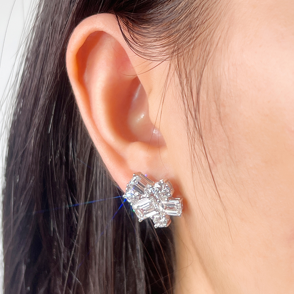 MissDiamond Emerald Cut Lab Grown Diamond E VS1 18K White Gold Studs Earrings MSE-834