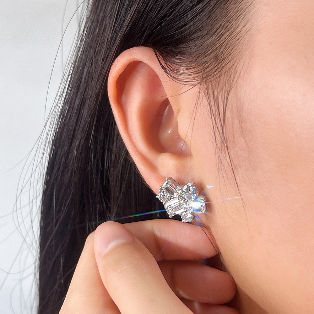 MissDiamond Emerald Cut Lab Grown Diamond E VS1 18K White Gold Studs Earrings MSE-834