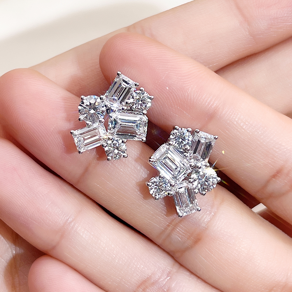 MissDiamond Emerald Cut Lab Grown Diamond E VS1 18K White Gold Studs Earrings MSE-834