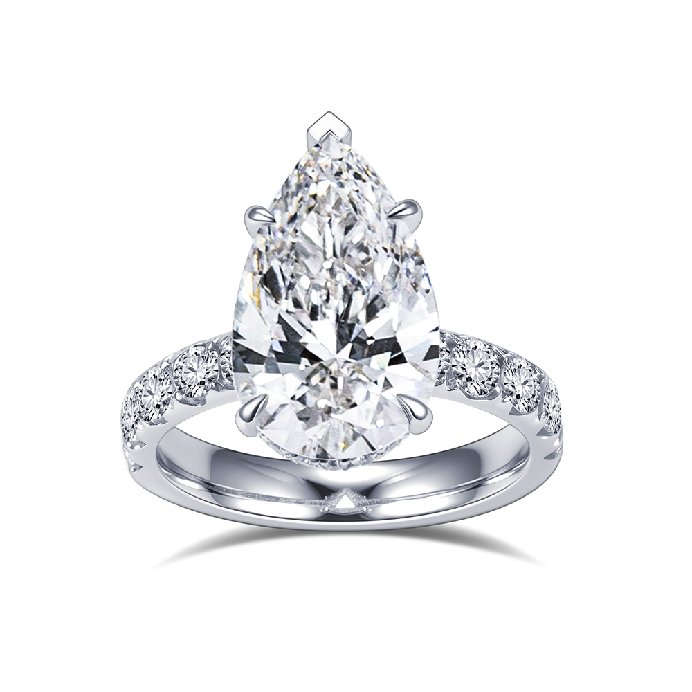 MissDiamond Pear Lab Grown Diamond 4.06CT E VVS2 Accented Solitatire 18K White Gold Ring MSR-1991