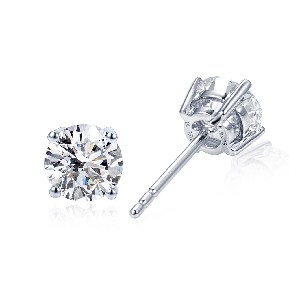 MissDiamond 5.5mm Round Cut Lab Grown Diamond 1CT 9K White Gold Studs Earrings MSE-016