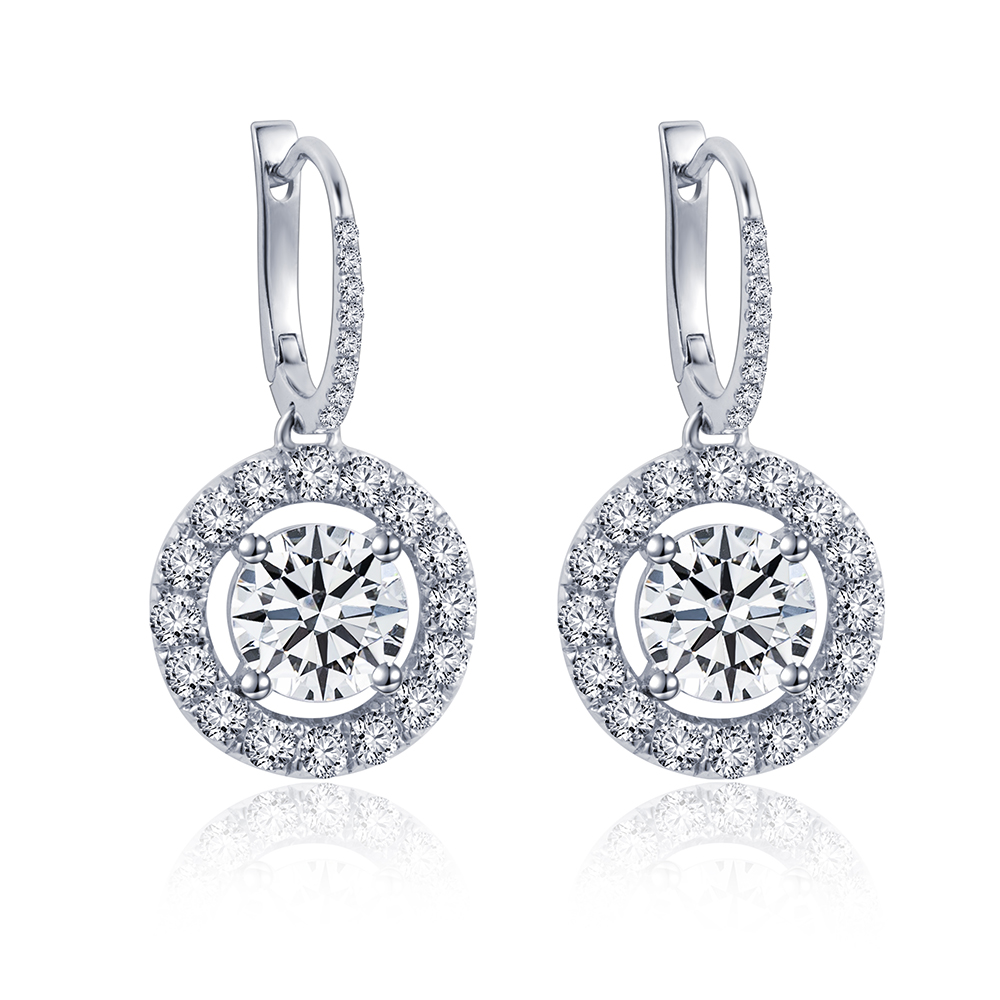 MissDiamond Lab Grown Diamond 1.07CT D IF Platinum Dangle Earrings MSE-927