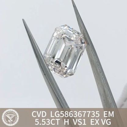 MissDiamond CVD LG586367735 Emerald Cut 5.53CT H VS1 EX VG Lab Grown Diamond