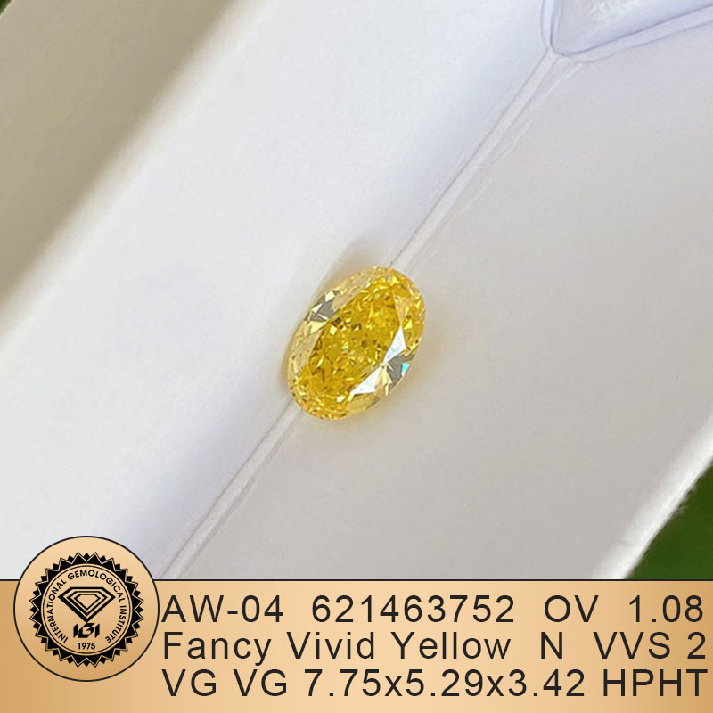 MissDiamond HPHT LG621463752 Oval Shape 1.08CT Fancy Vivid Yellow VVS2 VG VG Lab Grown Diamond