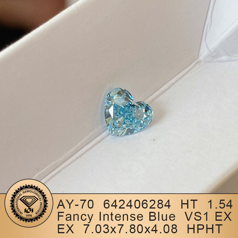 MissDiamond HPHT LG642406284 Heart Shape 1.54CT Fancy Intense Blue VS1 EX EX Lab Grown Diamond