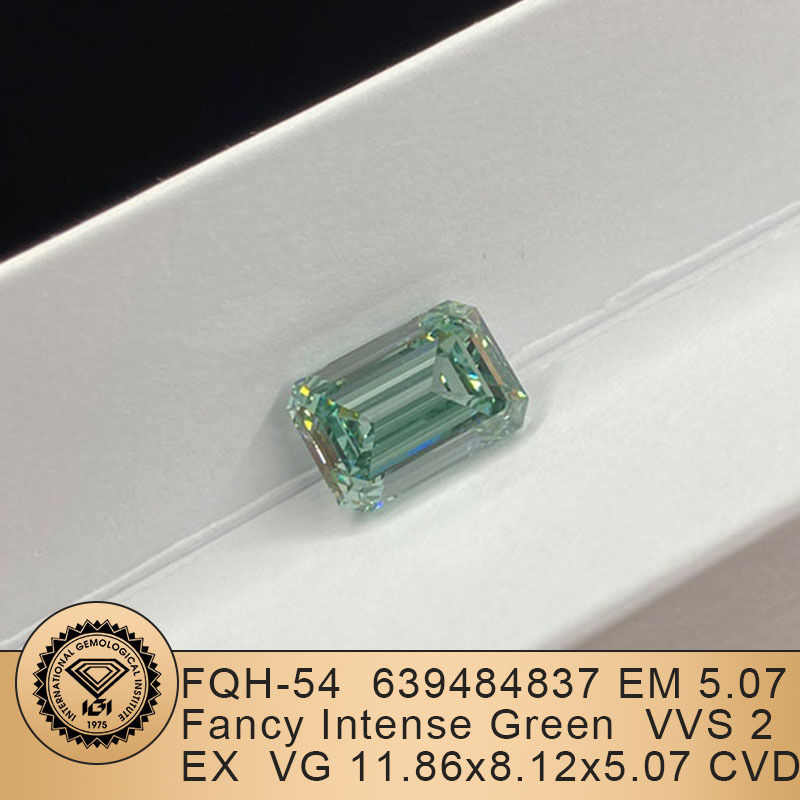 MissDiamond CVD LG639484837 Emerald Shape 5.07CT Fancy Intense Green VVS2 EX VG Lab Grown Diamond