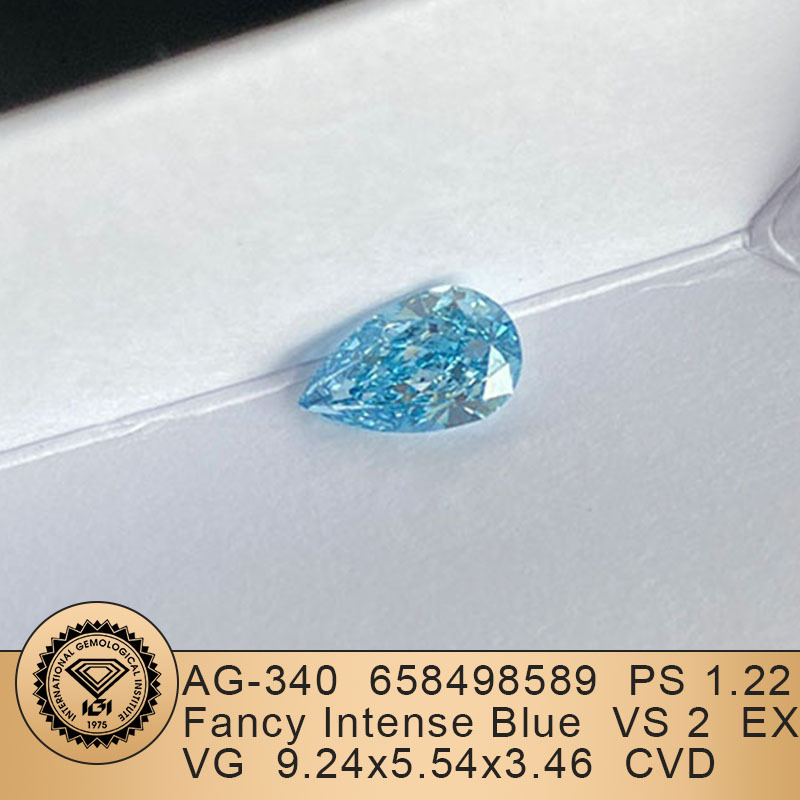 MissDiamond CVD LG658498589 Pear Shape 1.22CT Fancy Intense Blue VS2 EX VG Lab Grown Diamond
