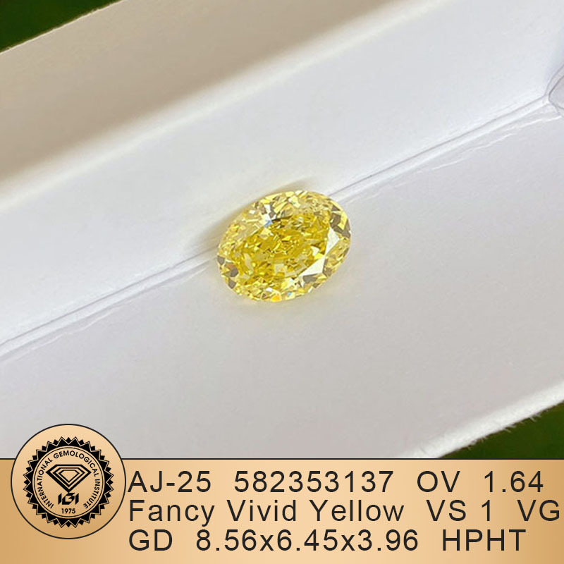 MissDiamond HPHT LG582353137 Oval Shape 1.64CT Fancy Vivid Yellow VS1 VG GD Lab Grown Diamond
