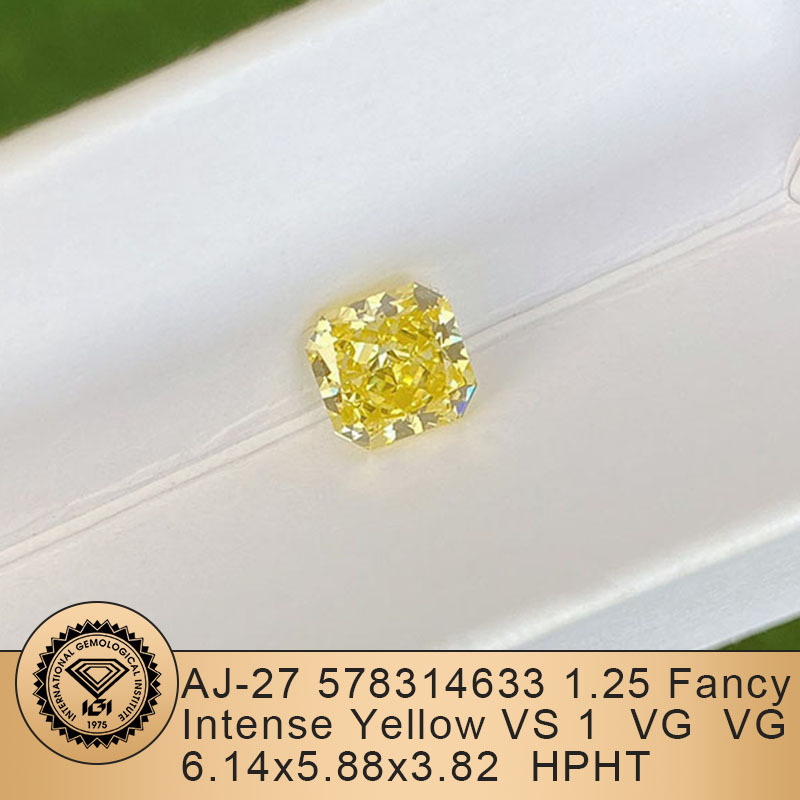 MissDiamond HPHT LG578314633 Radiant Shape 1.25CT Fancy Intense Yellow VS1 VG VG Lab Grown Diamond