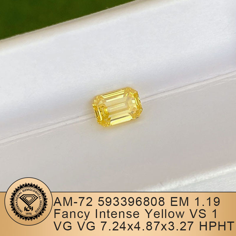 MissDiamond HPHT LG593396808 Emerald Shape 1.19CT Fancy Intense Yellow VS1 VG VG Lab Grown Diamond