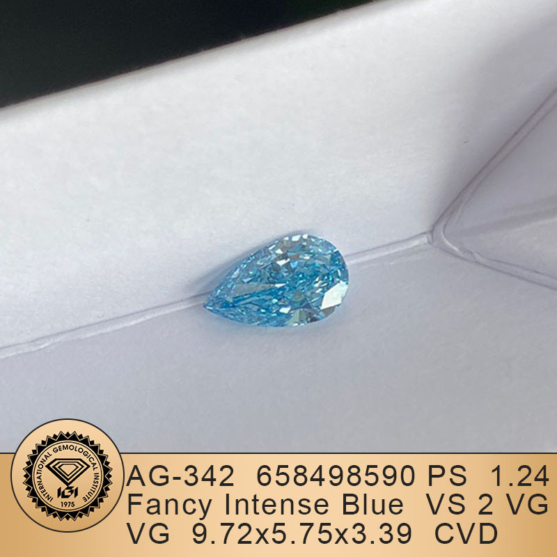 MissDiamond CVD LG658498590 Pear Shape 1.24CT Fancy Intense Blue VS2 VG VG Lab Grown Diamond