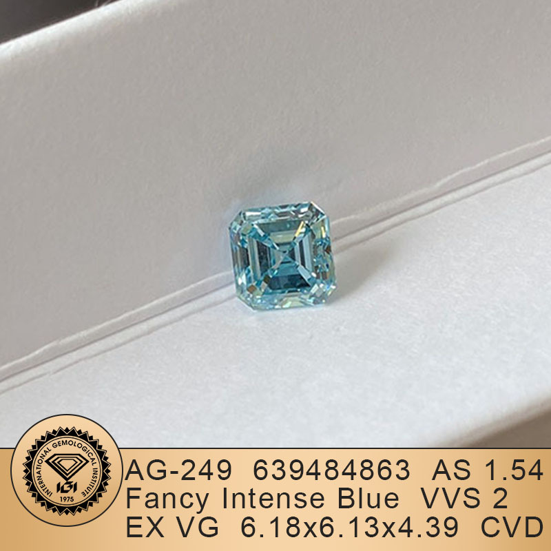 MissDiamond CVD LG639484863 Asscher Shape 1.54CT Fancy Intense Blue VVS2 EX VG Lab Grown Diamond